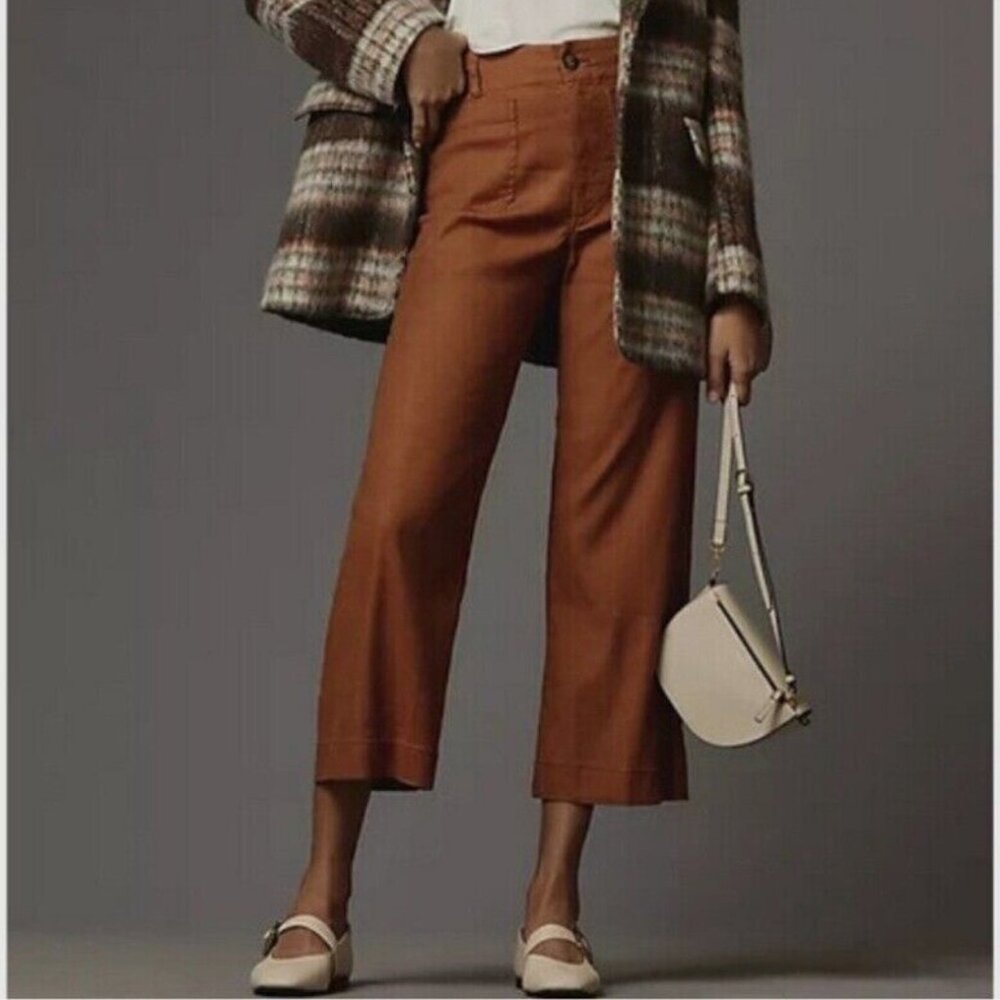 Anthropologie, Maeve The Colette Cropped Wide-Leg Pants, Brown, 29